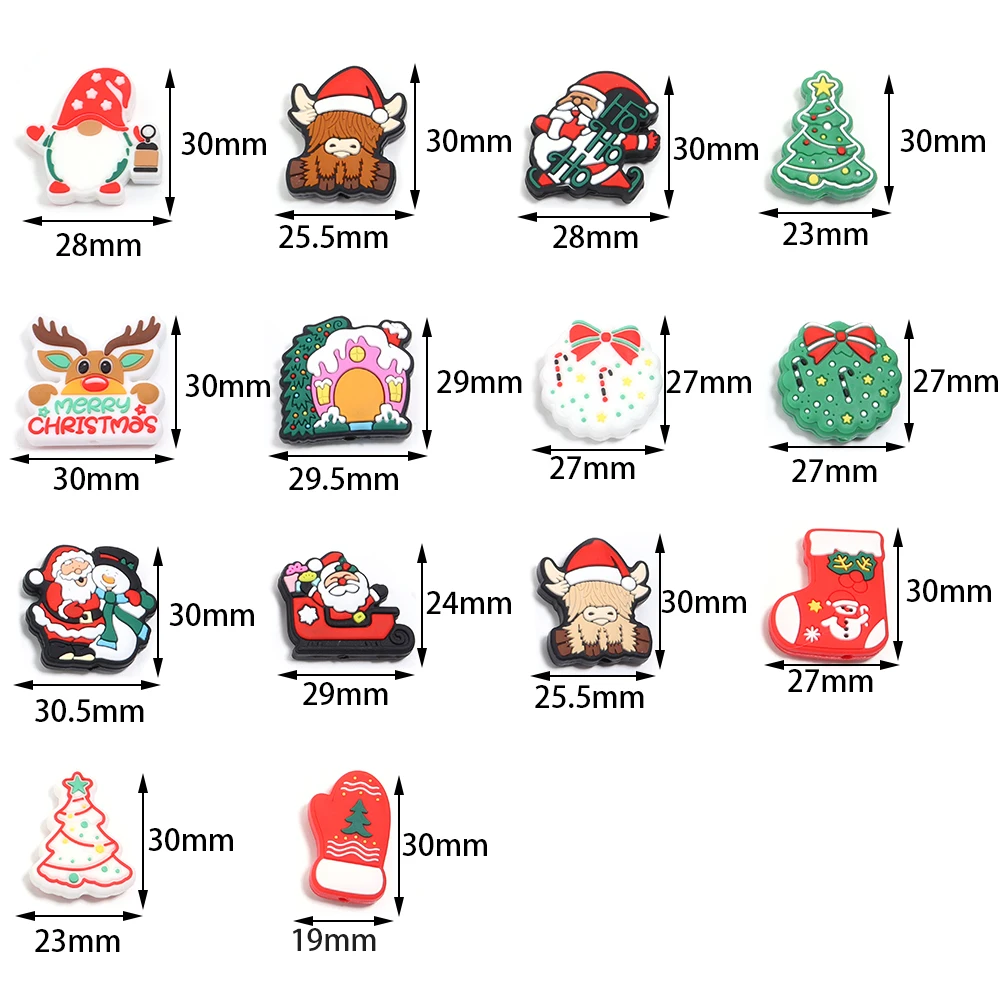 2pcs New Christmas Series Beads Santa Reindeer Cookies Snowman Silicone Beads For Jewelry Making DIY Christmas Gifts Accessories