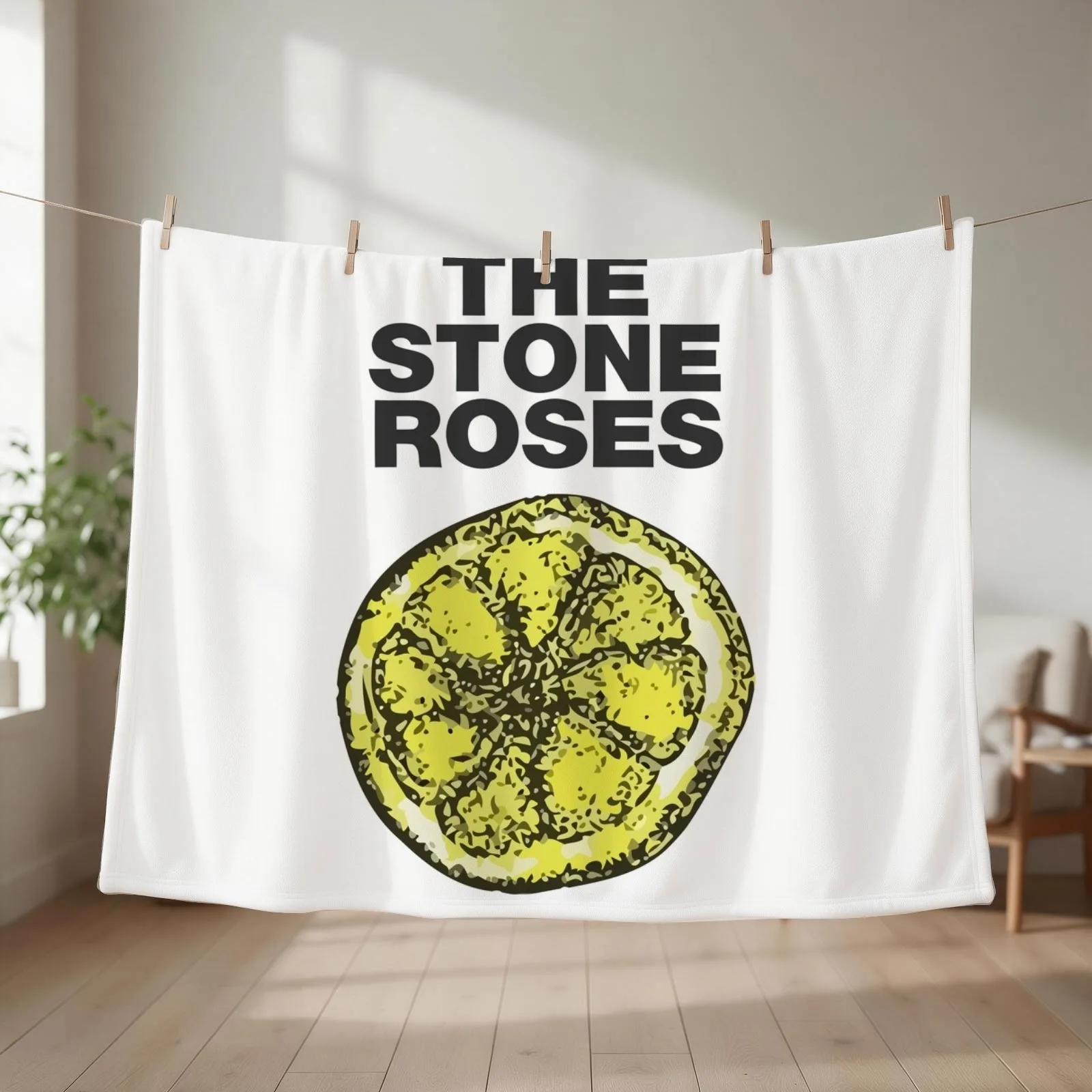 Stone Roses Merch The Stone Roses Lemon Throw Blanket couch cozy soft plush fuzzy picnic outdoor blanket