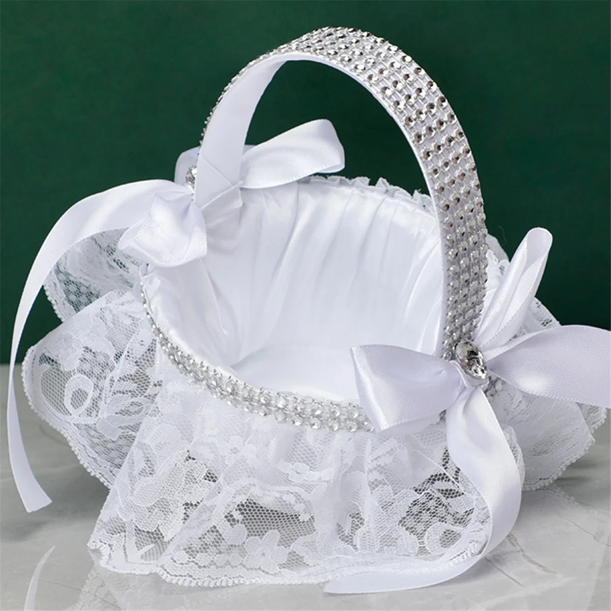 2Pcs White Flower Girls Basket Wedding Basket for Flower Bride/Kids Hand Held Wedding Ceremony Party Decorations,C