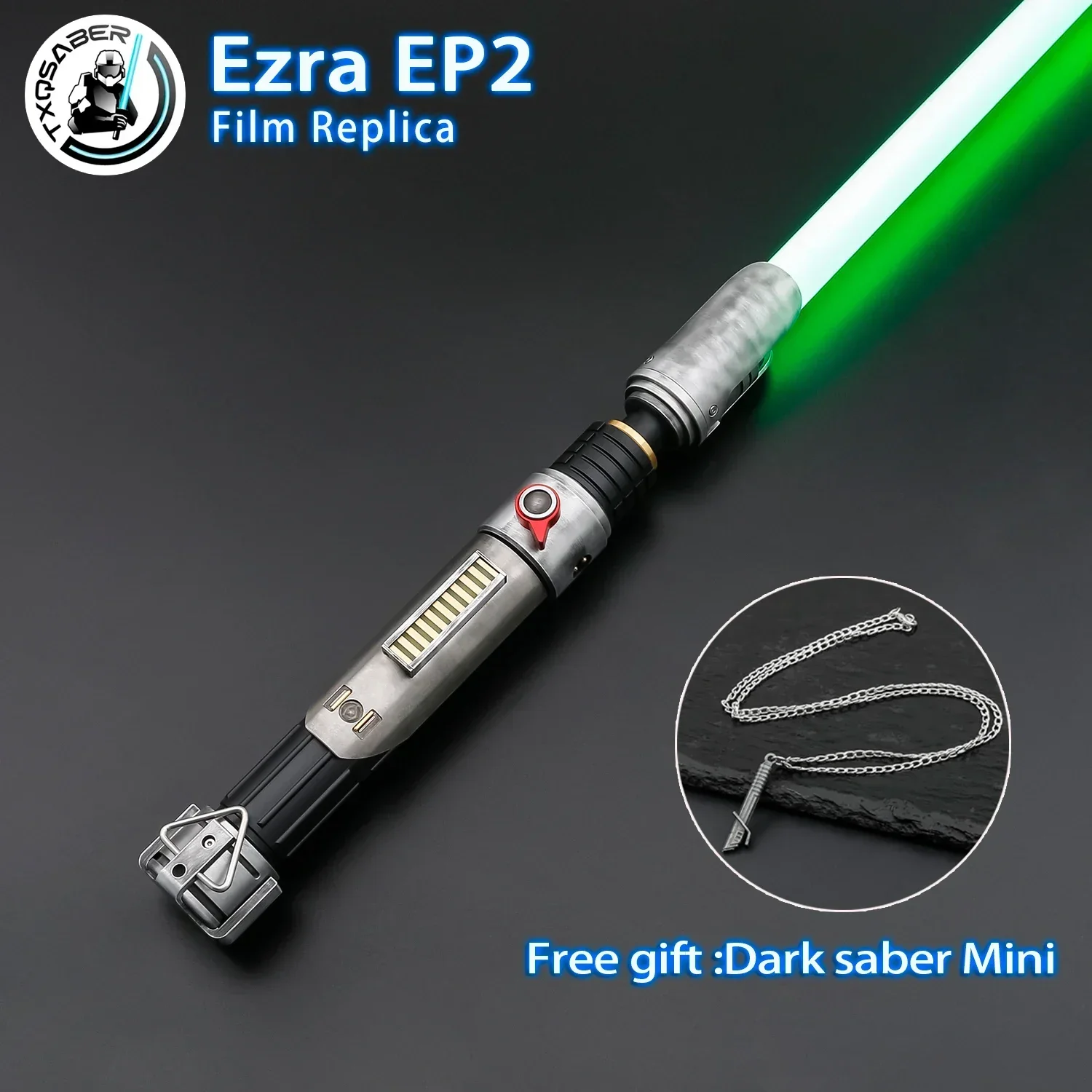 TXQSABER Ezra EP2 Replica Lightsaber Metal Hilt Heavy Dueling Light Sword Neo Pixel Green Laser Ezra Bridger Weathered Version