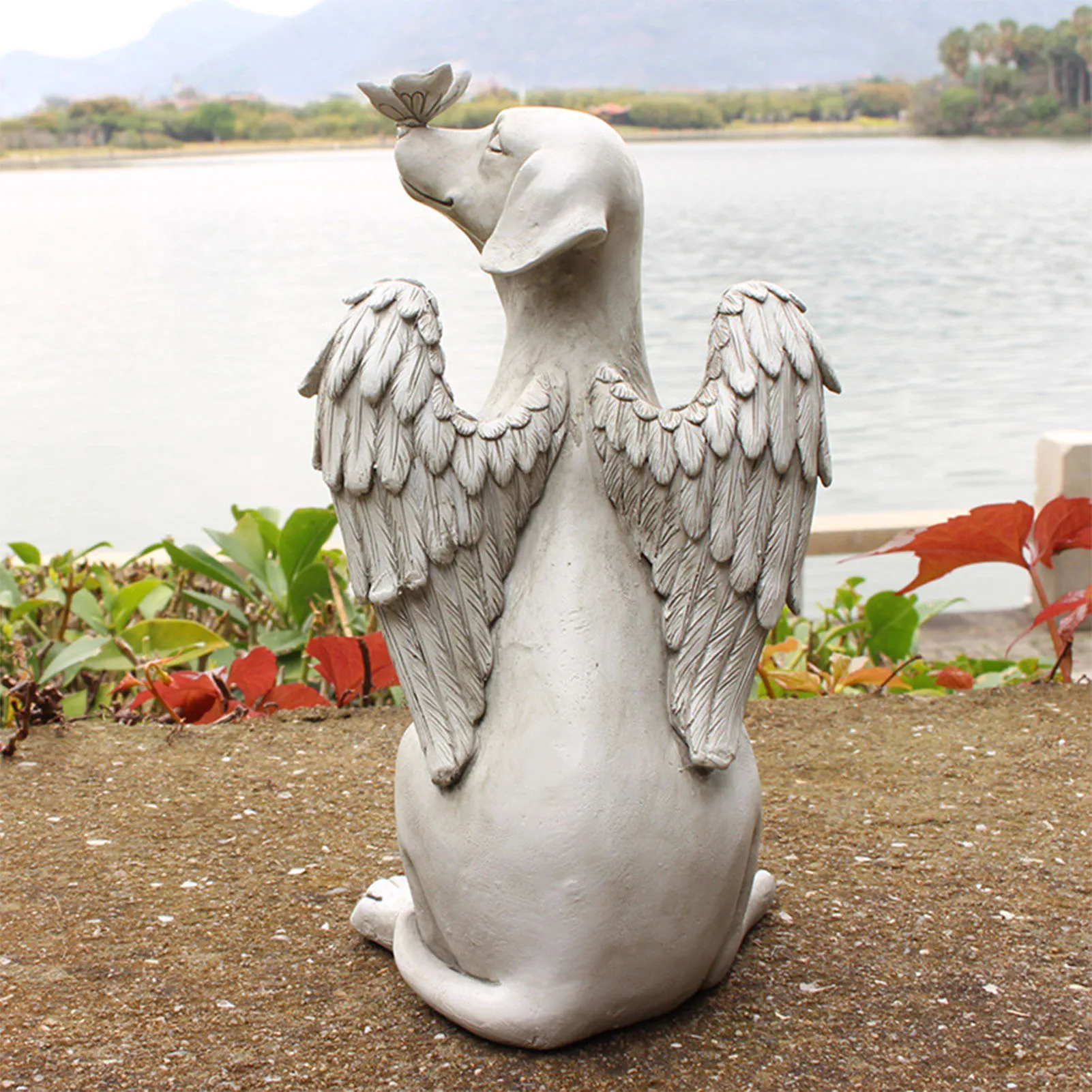 

Angel Dog Memorial Statue Hand Carving Vivid Exquisite Synthetic Resin Pet Memorial Stones For Outdoor Garden