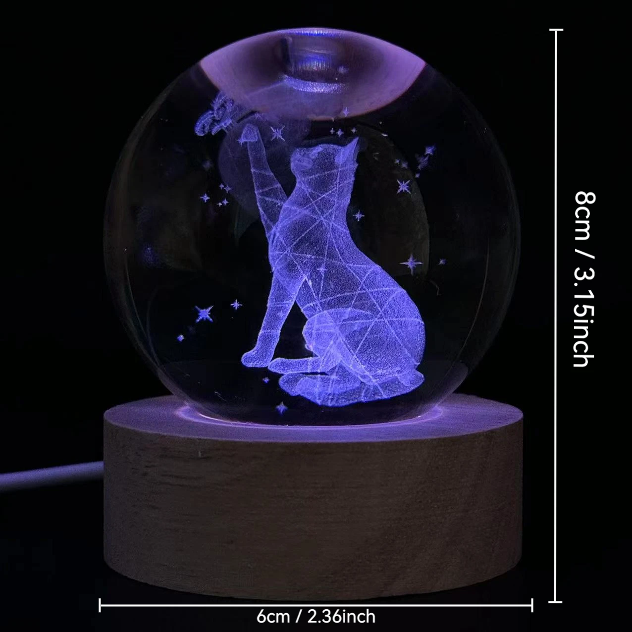 1pc,3D laser engraving cat and butterfly night light, with colored light wood lamp holder, home decoration decoration, suitable