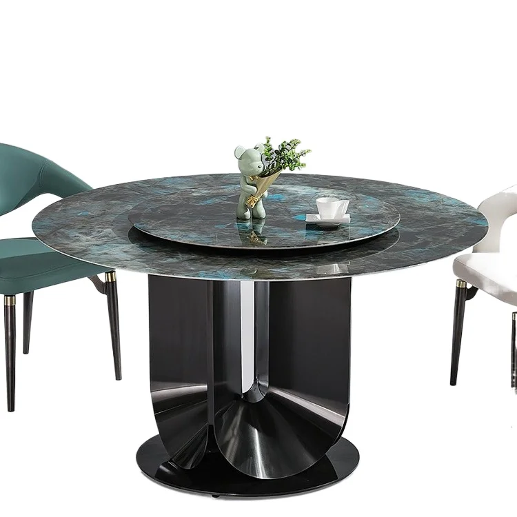 Microcrystalline stone dining table Oval retractable rock slab with turntable 2025 new luxury spar dining table