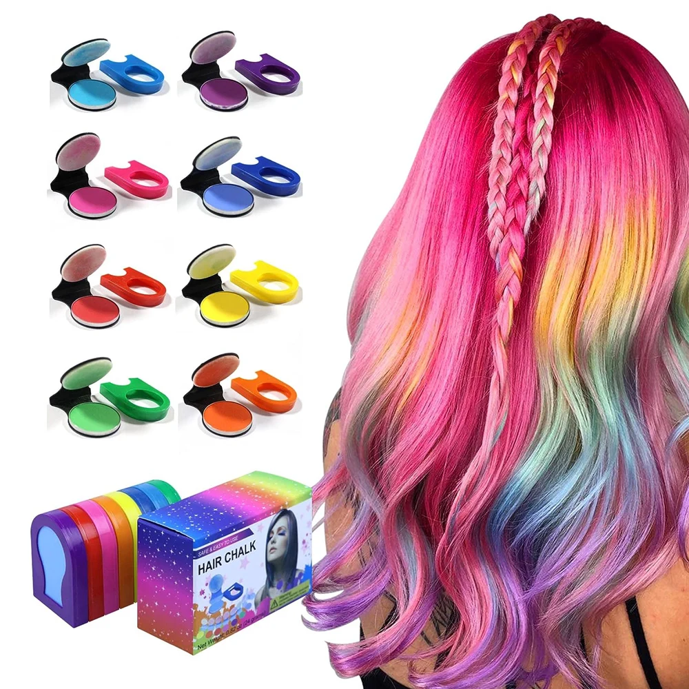 Hair Chalk Temporary Hair Color for Kids Women Girls Washable Hair Dye 8 Colors Hair Painting Spray Salon Styling Supplies