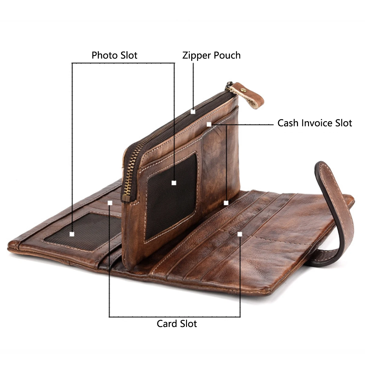 محفظة رجالية كلاسيكية من جلد البقر طويلة ذات سعة كبيرة وفتحات متعددة للبطاقات، محفظة عملات معدنية محمولة غير رسمية، حامل بطاقات متين