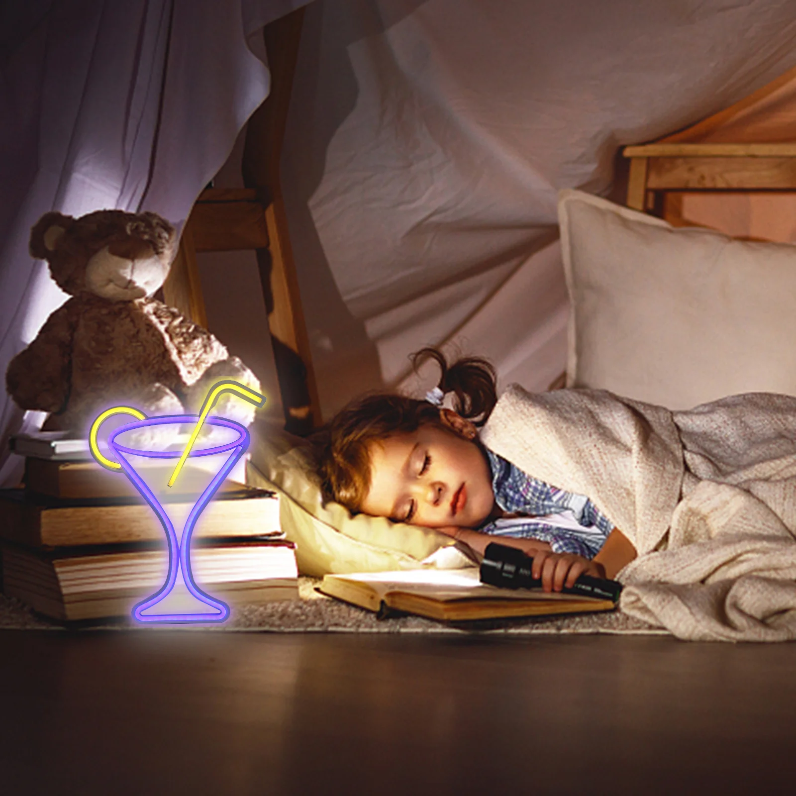 LED ضوء النيون تسجيل الإبداعية كوكتيل شكل USB بالطاقة ليلة مصباح منضدية بار غرفة نوم الديكور كوكتيل تصميم ضوء النيون