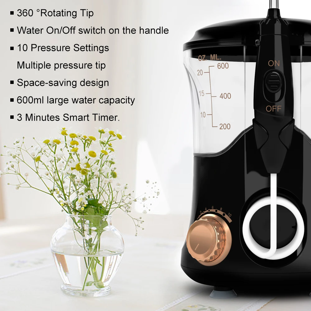 Fairywill Oral Irrigator Water Flosser Dental Electric 600ML WaterTank 10 Level 8 Jet Tips untuk Behel Teeth Cleaner untuk Keluarga