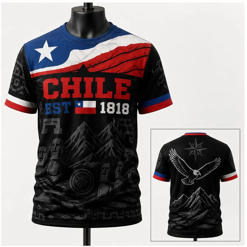 Herren Rundhals-T-Shirt Chile Sterne Wappen Grafik Kurzarm Lässiges Flaggen-Design T-Shirt Rot Weiß Blau Heritage Top Street Casual Oberteil – Detail 6