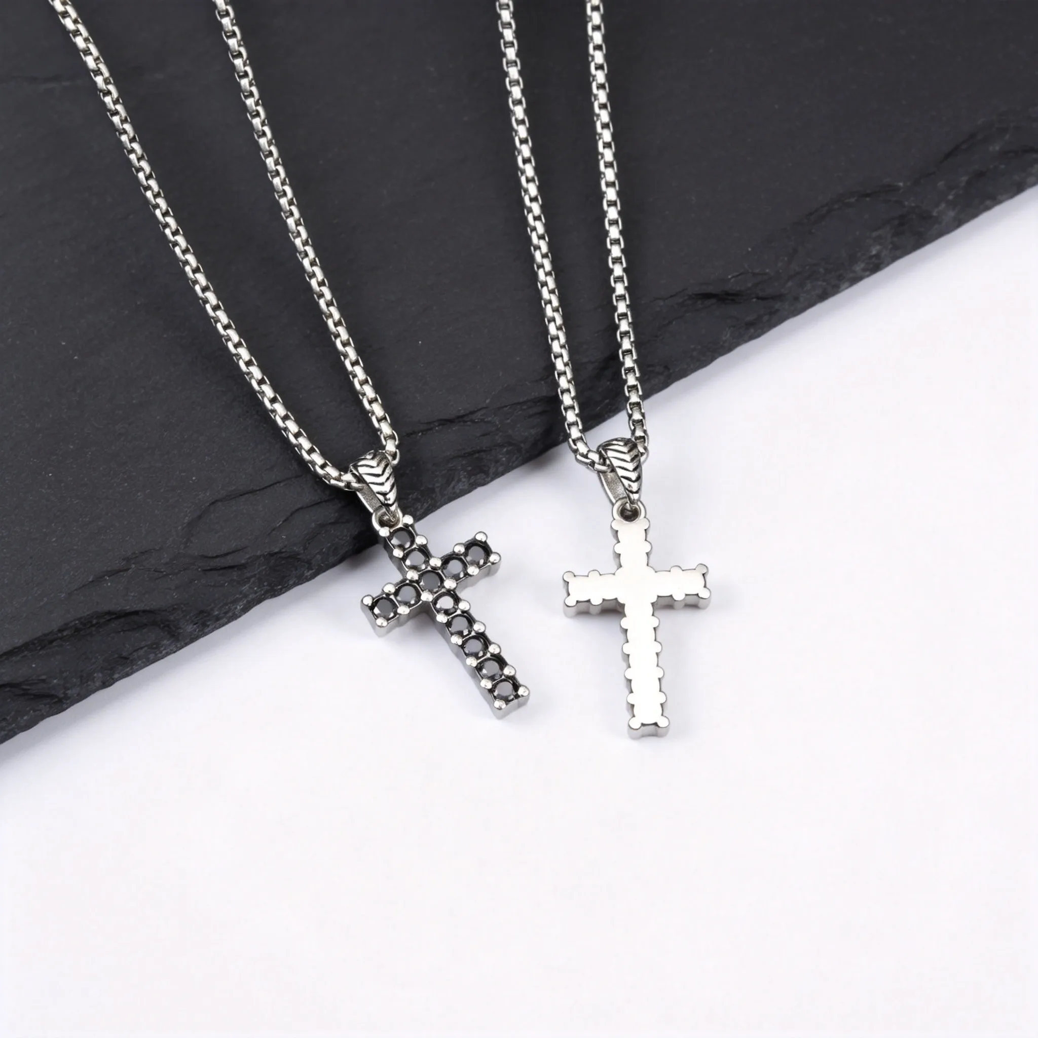 Hip-Hop Herren-Kreuzkette, Schwarze AAA Kubikzirkonia Edelstahl-Kreuzanhänger-Halskette, Geburtstagsgeschenk Männerschmuck – Detail 4