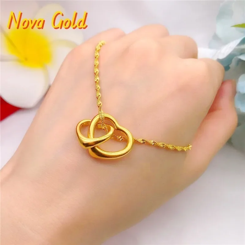 

NovaGlod Luxury 24K 9999 Pure Gold real gold suit double love suit ladies bracelet necklace