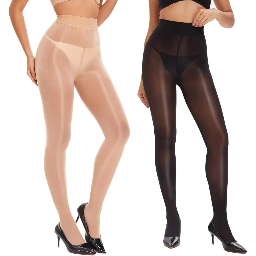 

Женские блестящие колготки-чулки — 1 пара, мерцающие, полупрозрачные, с эффектом масляного блеска, с высокой талией и утягивающим эффектом