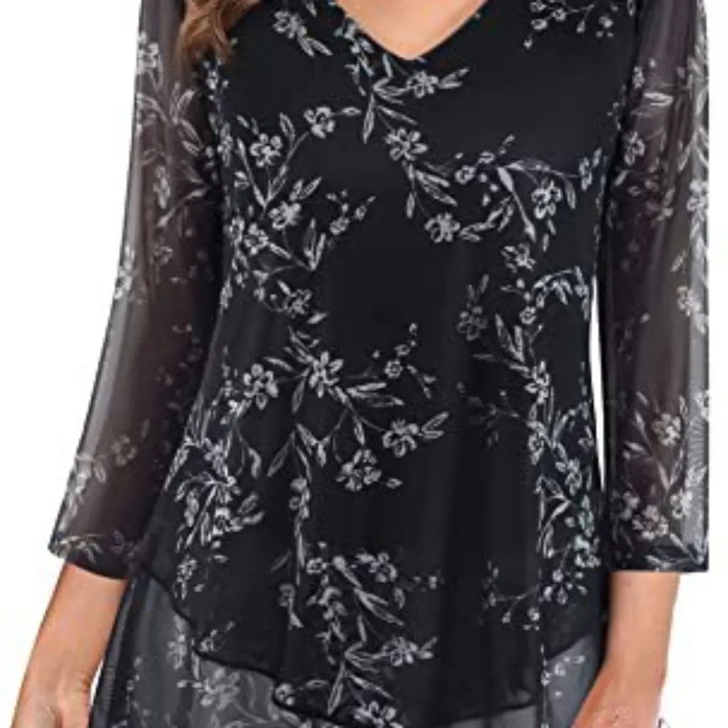 

Женская официальная одежда, топ с рукавами три четверти, асимметричный подол, легкая сетчатая кружевная рубашка, дизайн талии