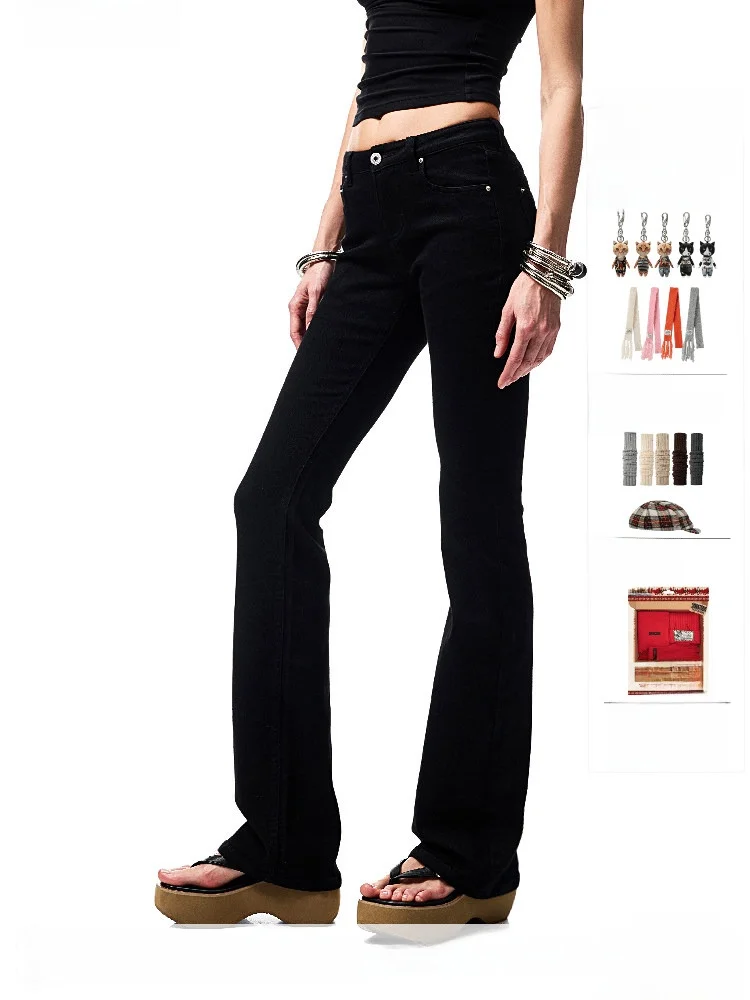 

Классические черные белые узкие джинсы с вышивкой, широкие брюки с низкой талией, женские универсальные повседневные летние брюки с завязками