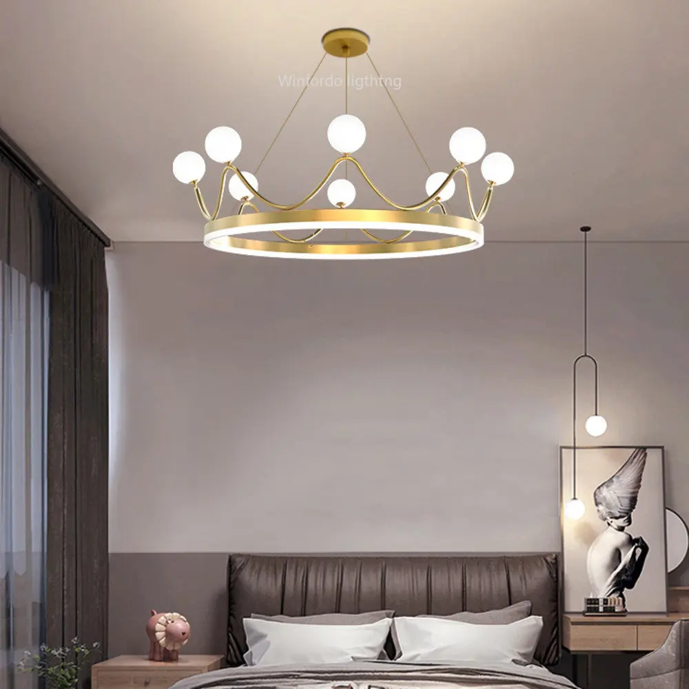 

2023 Winfordo Modern LED Pendant Lamp Ceiling Chandelier Lighting With Crown Design For Living Room Kids Bedroom Decor