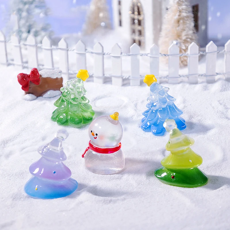 1Pc Mini Christmas Tree Decoration Christmas Figurines Fairy Garden Decor Snow Landscape Model Ornaments Resin Miniatures