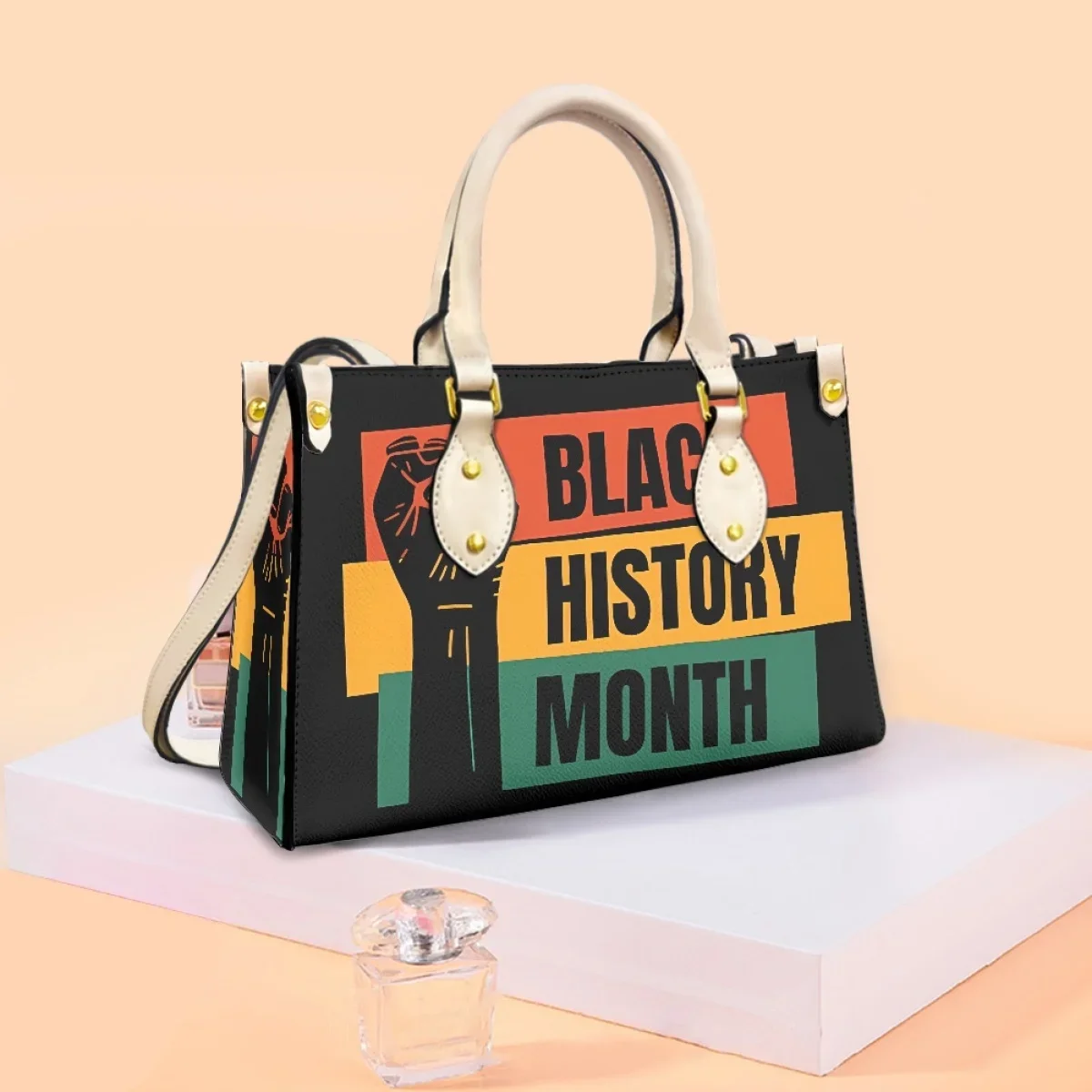 Black History Month Cultural Print Ladies Handbag Fashion Commuter Long Shoulder Strap Girls Coin Purse Vintage Leather Tote Bag