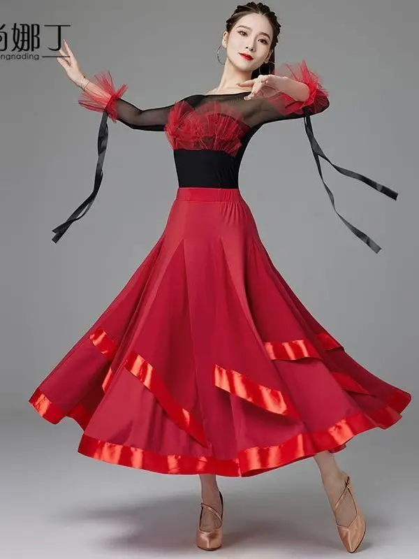 New National Standard Dance Dress Modern Waltz Dance Performance Costume Social Dance Big Swing Skirt