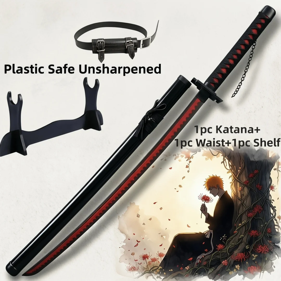 Katana de Ichigo Kurosaki de Bleach de 40 Pulgadas con Soporte, Espada de Juguete de Anime para Cosplay, Cuchillo Ninja, Réplica a Escala 1:1, Regalo