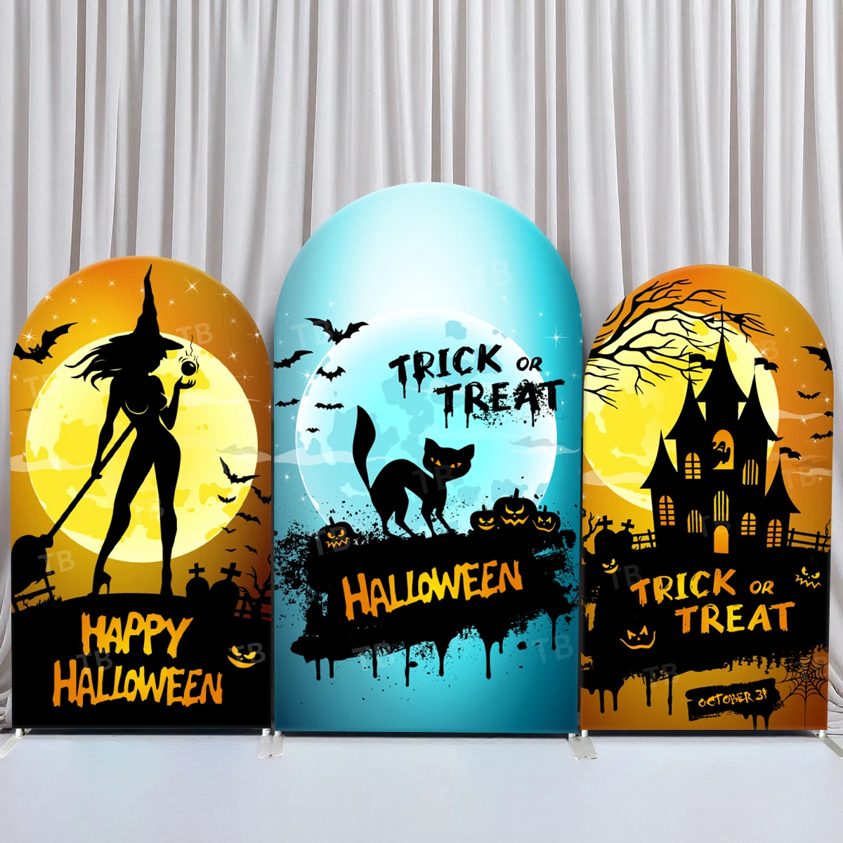 

TB Halloween Theme Arch Backdrop Cover Trick or Treat for Festival Party Decoration Photograph Background Wall Elastic Fabric