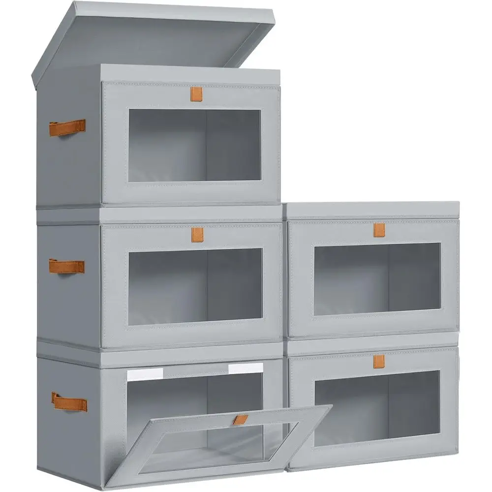 

Storage Bins with Lids - 5 Pack Large Fabric Closet Organizer with Window & Handles, Collapsible Decorative Storage Boxes for Sh