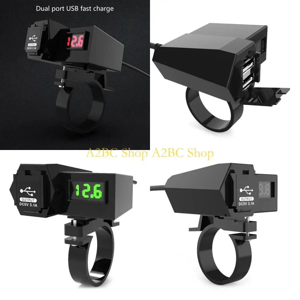 

A2BC Motorcycle Phone Charging Socket Double USB Fast Charging Outlet with Voltmeter