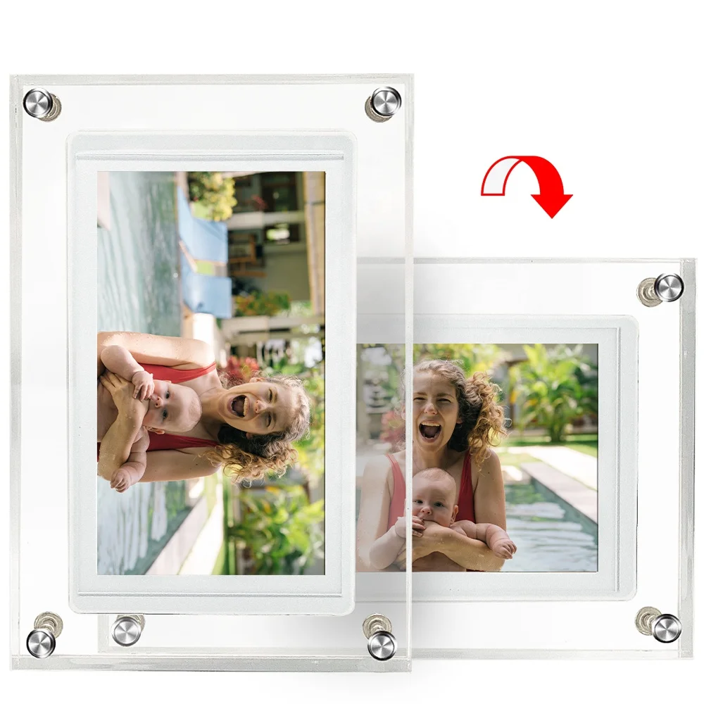 WiFi Digital Picture Frame 5Inch IPS Touch Screen HD Display, 32GB Storage, Auto-Rotate, Share Photos & Videos via Frameo App,