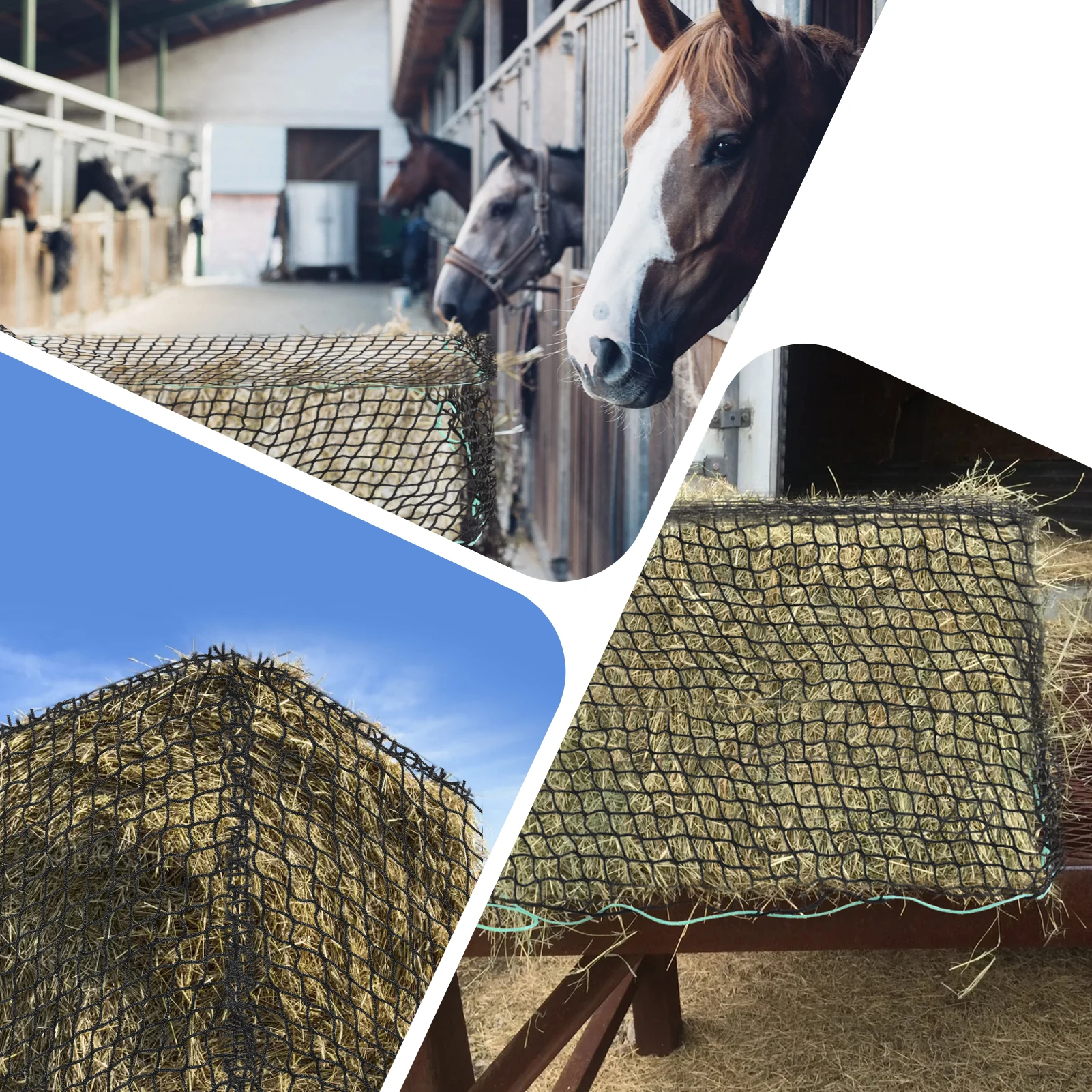 Heunetze für Pferde 5x5Ft Großes Quadratisches Slow-Feed-Heunetz, Robustes Dickes Knotenloses Heunetz, Langlebiger Weicher Nylon Slow-Feeder-Heunetzbeutel für Rinder, Ziegen, Schafe, Gesündere Fütterungslösung für Stall, Scheune und Weide – Detail 9