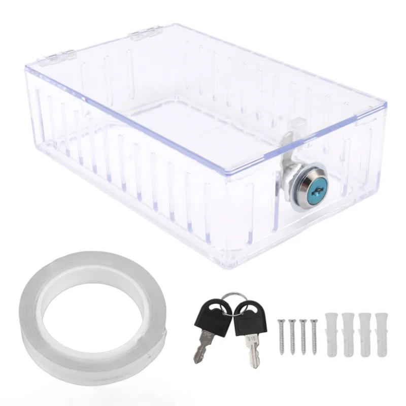 Caja de bloqueo de termostato, protector de termostato de bloqueo Universal grande para el hogar, cubierta transparente con llave para termostato en la pared