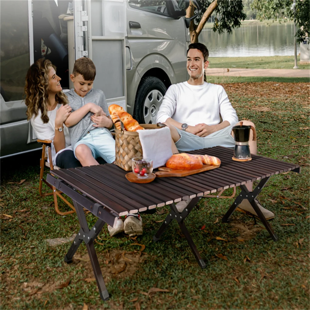 New Camping Portable Folding Table Wood High-End Creative Splicing Combination Roll Table Outdoor Garden Furniture 120x60x40cm