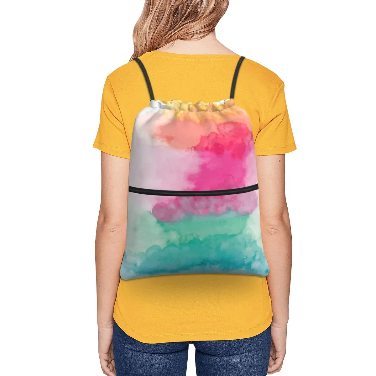 Aquarell Regenbogen Mischung tragbare Rucksäcke Kordel zug Tasche Multifunktions-Kordel zug Bündel Tasche Bücher taschen für Schüler