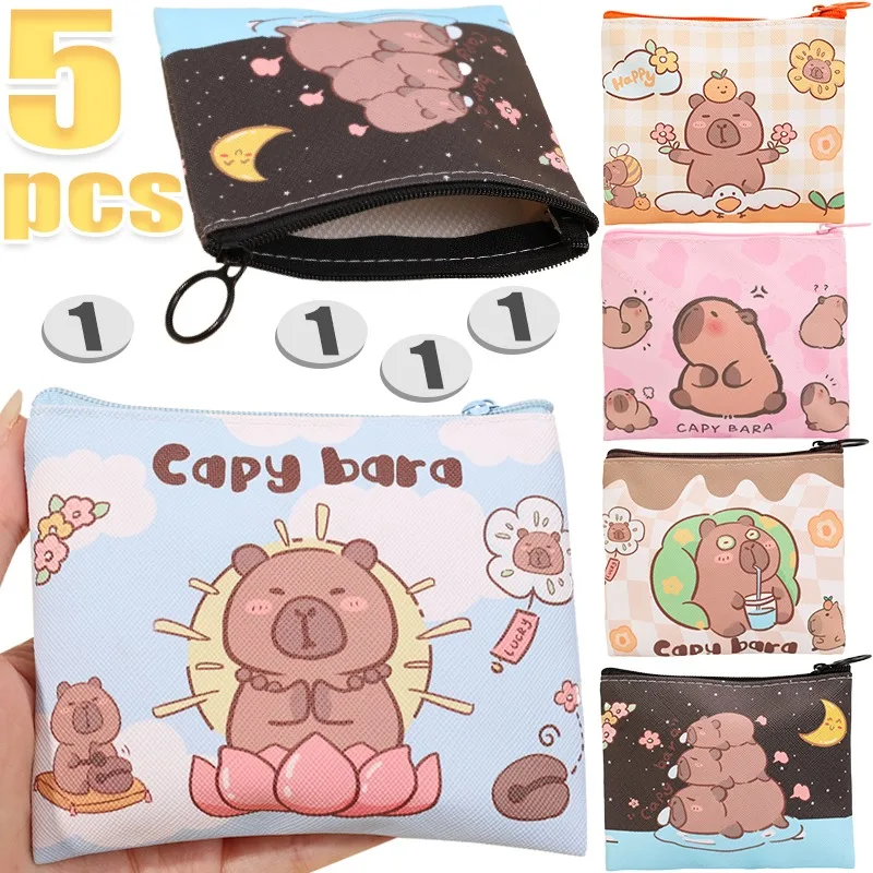 Cartoon Cute Kapibala Wallet Lovely Animal Soft Cash Coin Purse Zipper Closure Printing PU Wallets Lightweight Square Moneybag