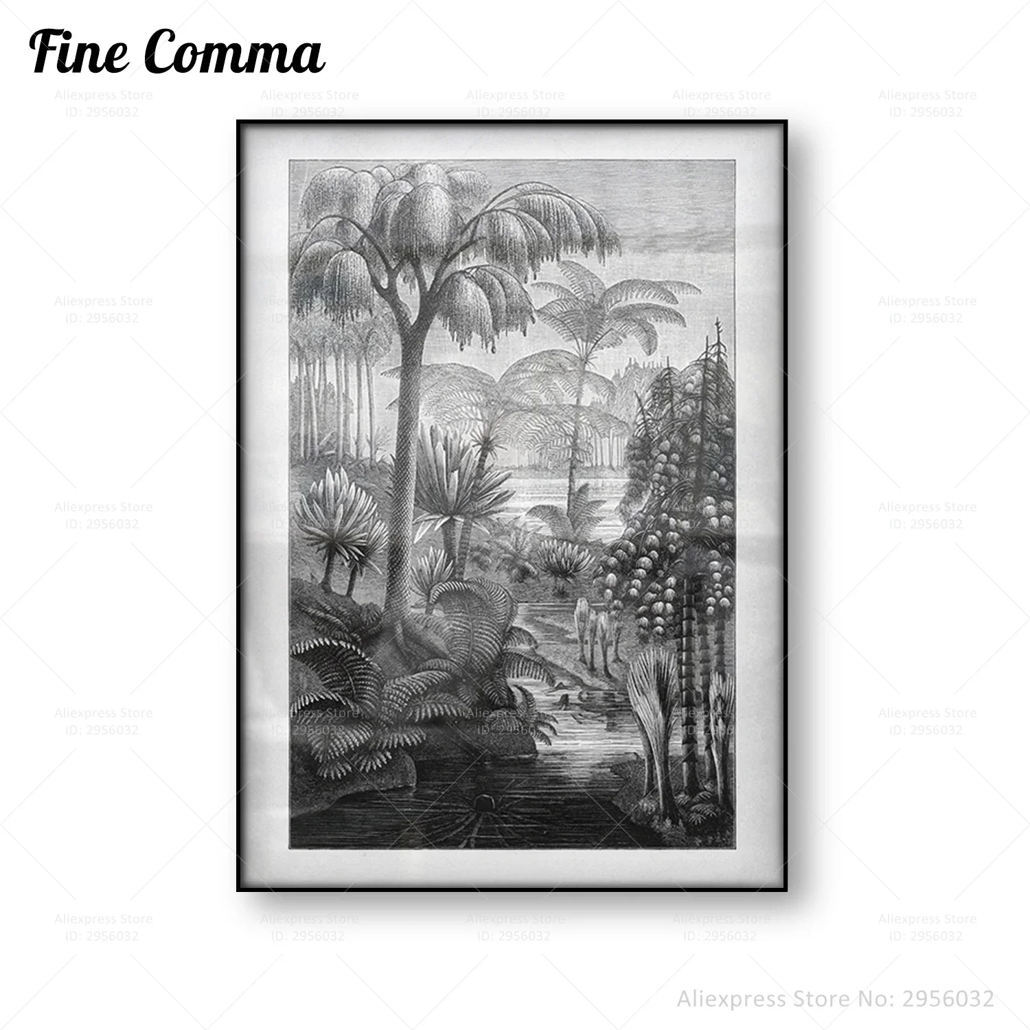 Vintage المشارك الغابات المشهد قماش طباعة شجرة النخيل رسومات للجدار التعليمية جدار الفن الغابة التوضيح الاستوائية جدار ديكور #1