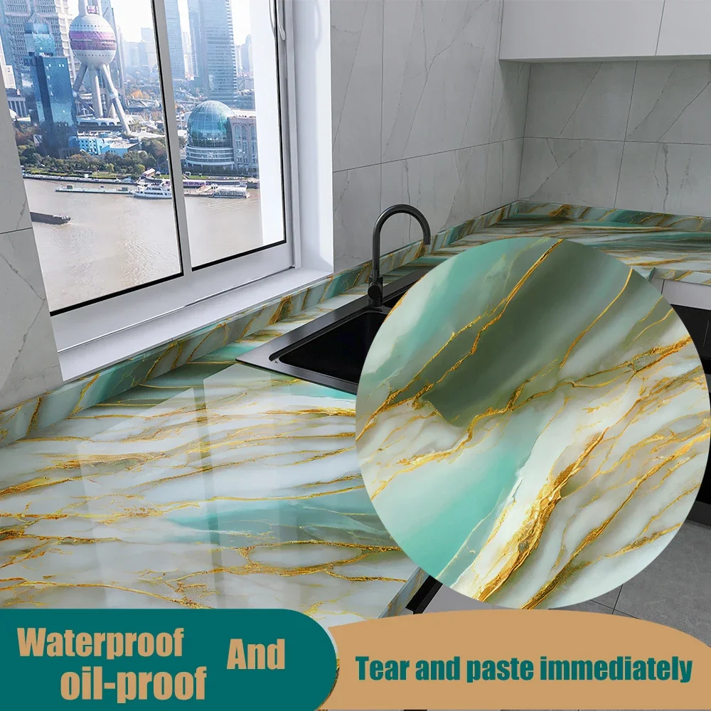Wallpaper 50cm Marble Oil Resistant Self-adhesive Wallpaper for Kitchen Living Room Bathroom Wall Stickers Anti-mold Cupboard
