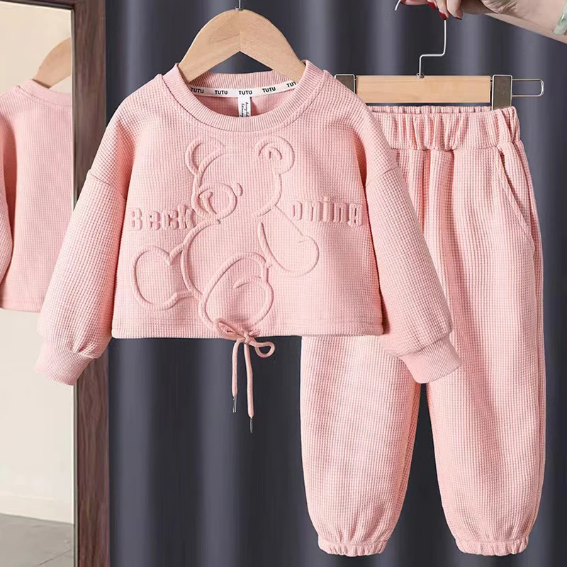 2 3 4 5 6 8 Years Spring Autumn Girls Clothing Set Cute Cartoon Bear Long Sleeved Hoodies+Pants 2Pcs Girls Sports Casual Suit