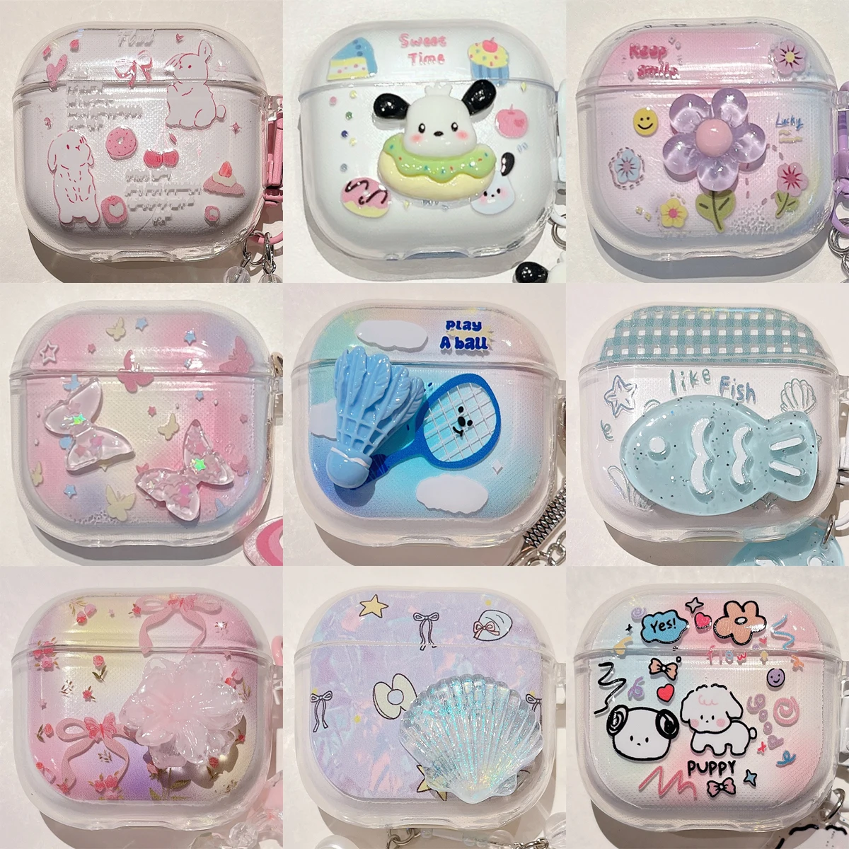 Cartoon KT Case Cover For AirPods Pro 3 Transparent Flower Wireless Bluetooth headphones Case For AirPods 4 Protective Cover