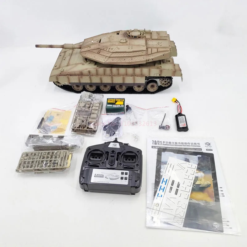 電気軍用戦車,リモコン,おもちゃの車,男の子用,Henglong 3958,Israel mecawa mk4,戦闘,1:16,金属製トラック