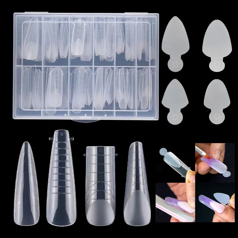 

4Type 96Pcs Nail Form With 48pcs French Line Set Nails Patch For UV Gel Quick Building Mold Fake Nail Mold Extension Tips