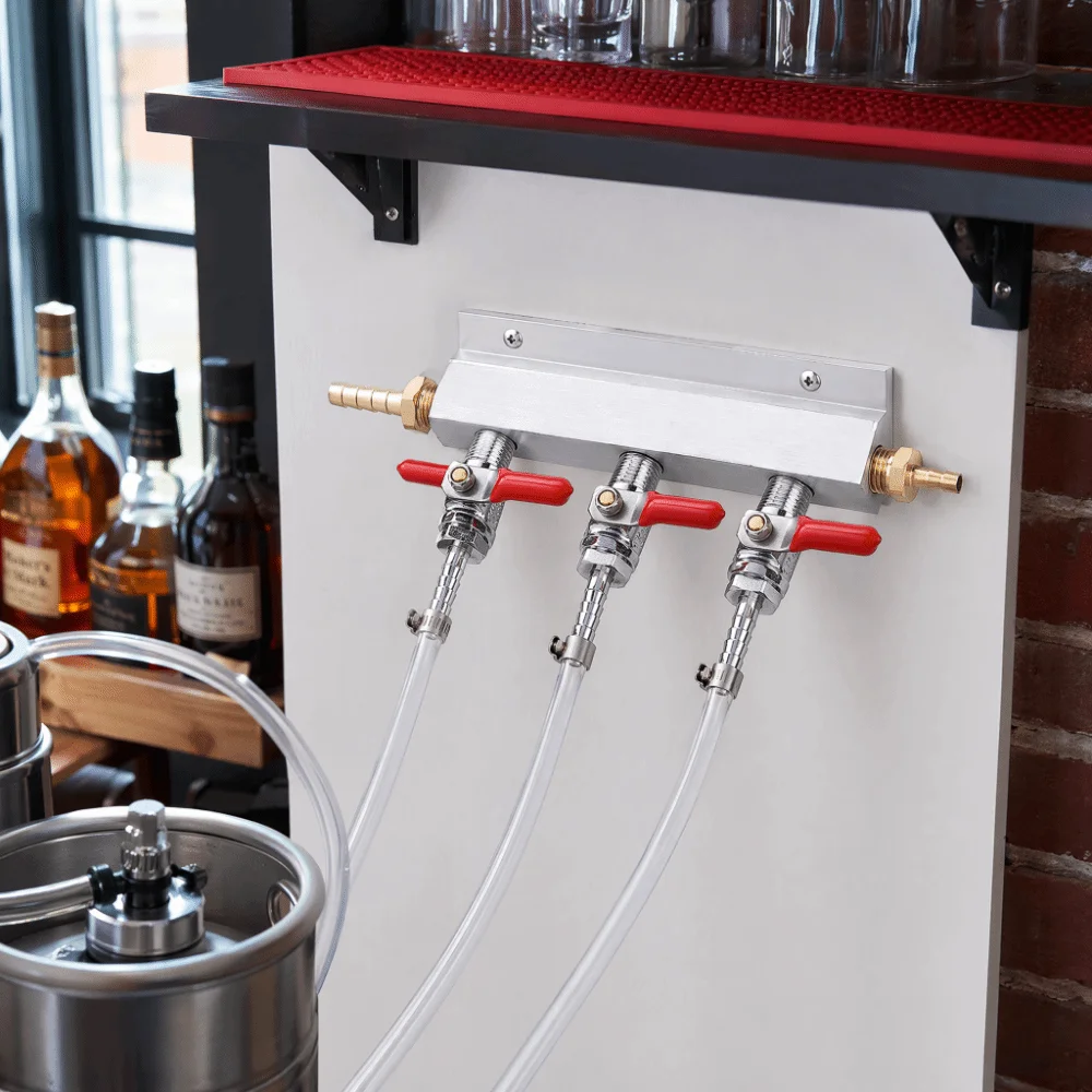 3 Way Beer Gas Distributor Integrated Check Valves Independent Shut Off Keg CO2 Splitter Beer Dispensing Manifold Beer Line