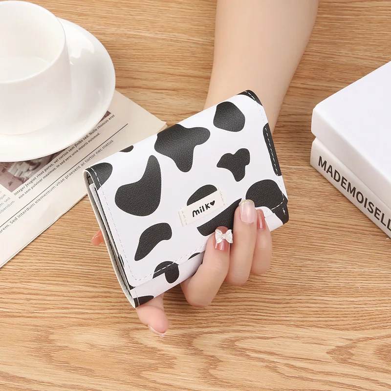 Fashion Short Change Wallet For Women Japan Korea Style Female Mini Cute Cow Trifold Credit Card Purse Girls Card Holder Bag