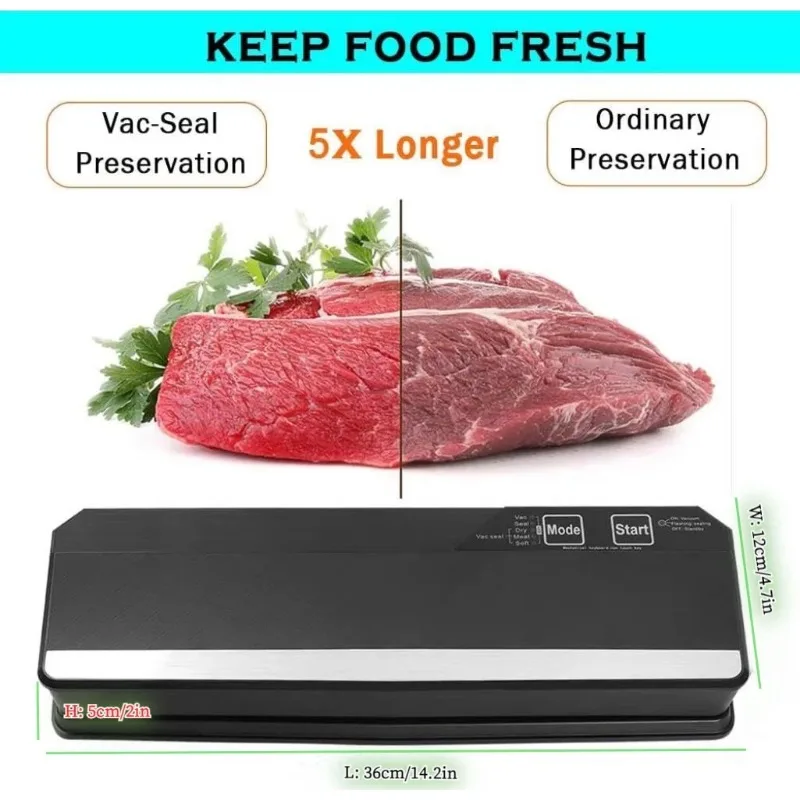 Food Vacuum Sealer, Food Saver Vacuum Machine, with 5pcs Vacuum Seal Bags, Dry & Moist Food Modes, Quick Seal, Easy to Clean