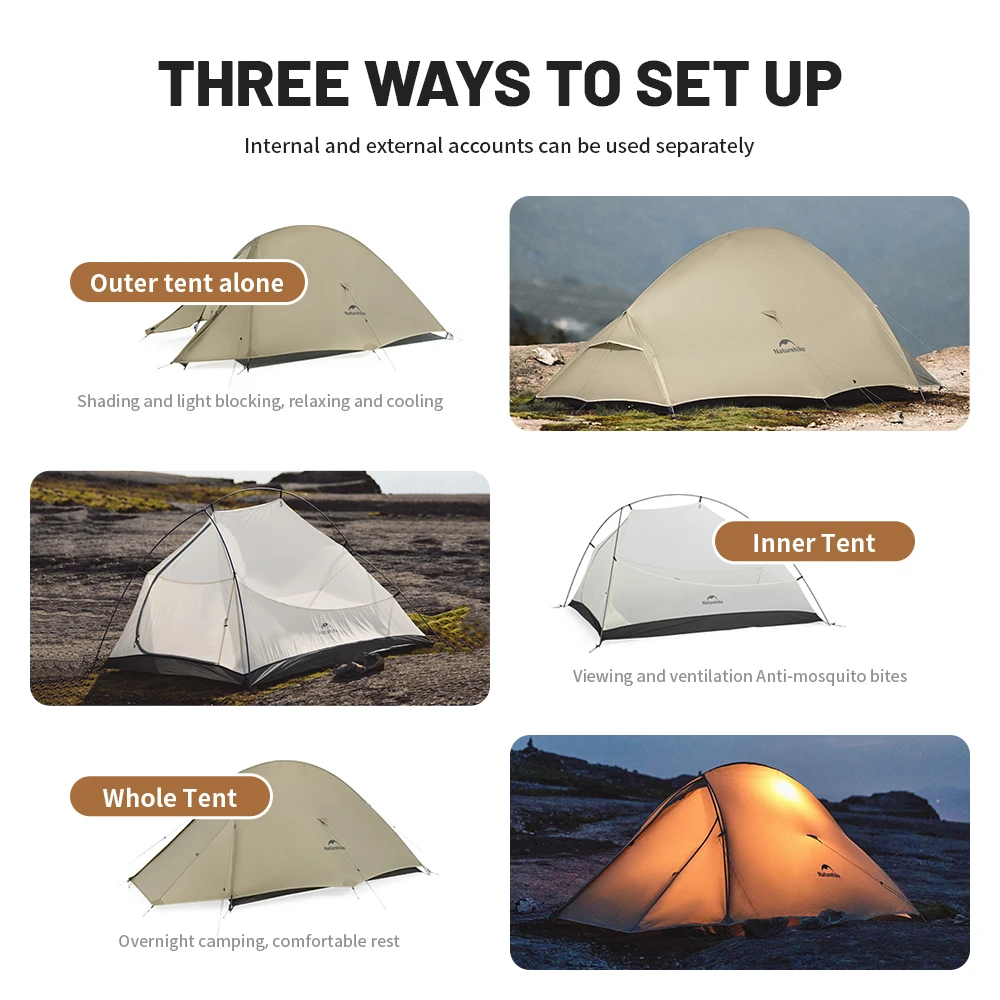 Naturehike-Cloudup Pro 2 Pessoas Tenda, Atualizado 20D, Impermeável, Acampamento ao ar livre, Caminhadas, Ultraleve, Anti-mosquito, Respirável, Abrigo Solar