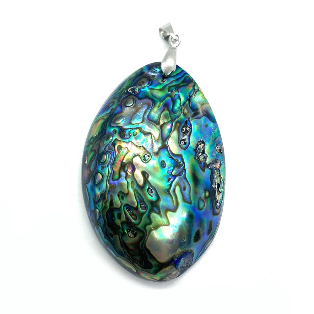 Classic Oval Natural Colorful Abalone Shell Pendant for Glamour Ladies DIY Jewelry Necklace Fashion Accessory Gift 37x56mm