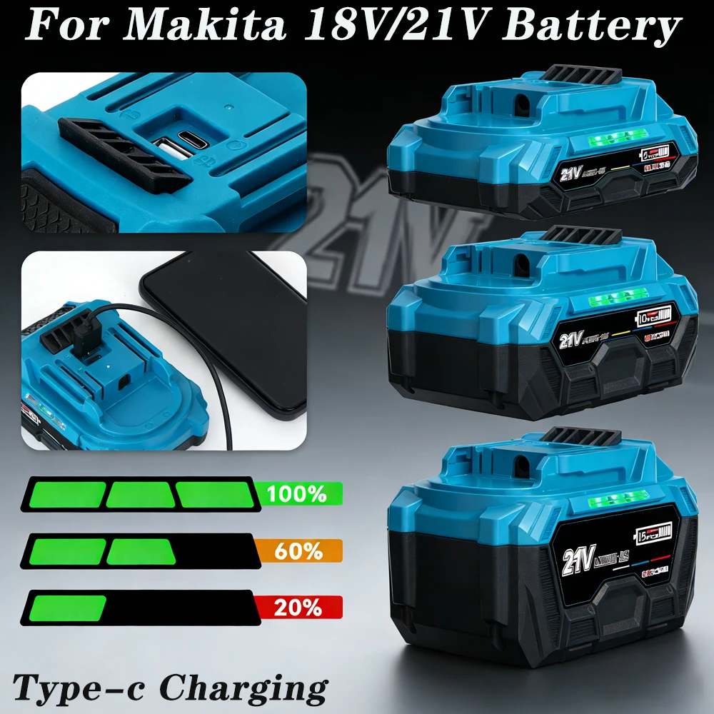 

21V 3/4/6Ah Battery For Makita 18V/21V LXT Power Tools, Fast Type-C Charging & BMS Protection, Replacement for BL1850 BL1840