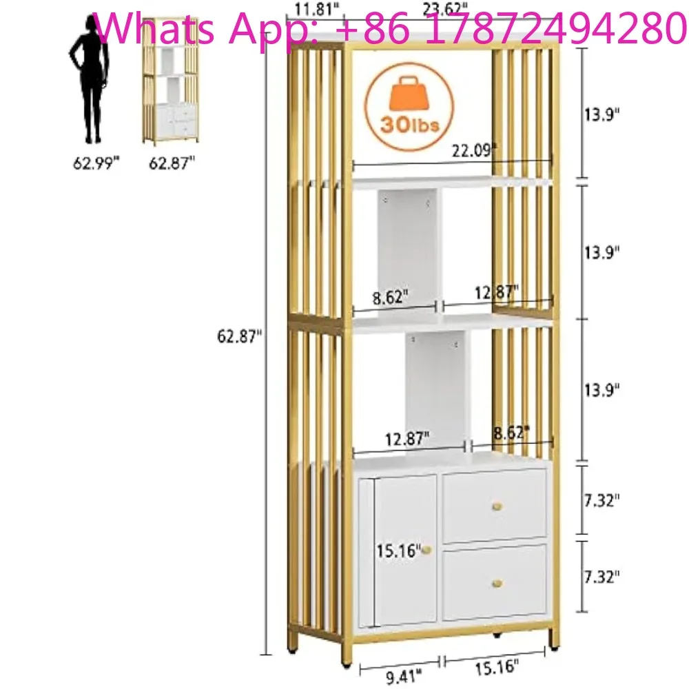 Modern Bookcase Storage Rack Shelf Tall Standing Bookshelves Metal Frame