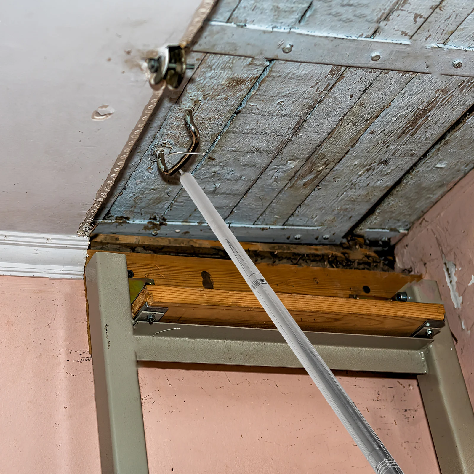 Gancio per tirante per scale Lunghezza regolabile Ganci per scale per montaggio a soffitto per carichi pesanti Finestra Scale per soffitta Soluzione di stoccaggio per giardinaggio