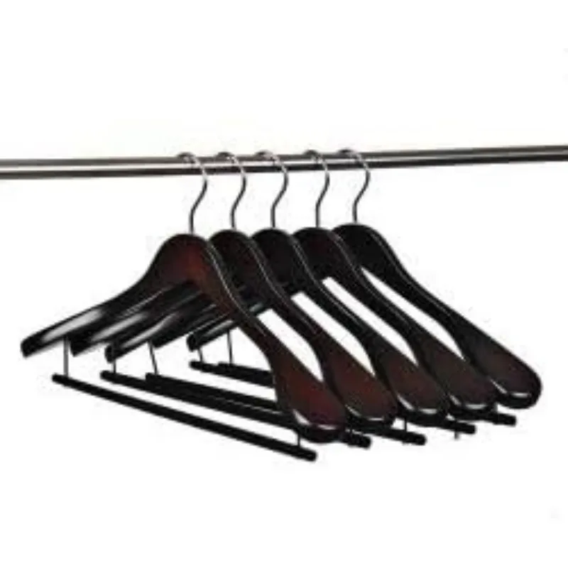 Luxury Wide Shoulder Wooden Hangers , with Velvet Bar, Smooth Mahogany Finish Wood Suit Hanger Coat Hanger for Closet