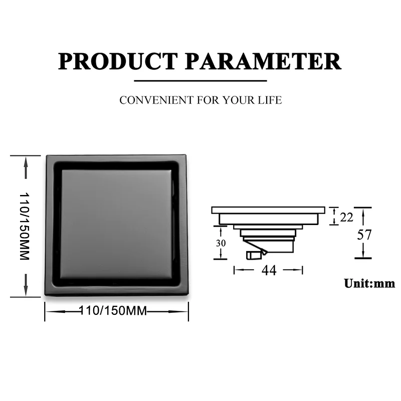 

Brushed Gold Bathroom Deodorant Floor Drain Stainless Steel Square Garbage Filter Drainage Tile Embedded Invisible Floor Drain