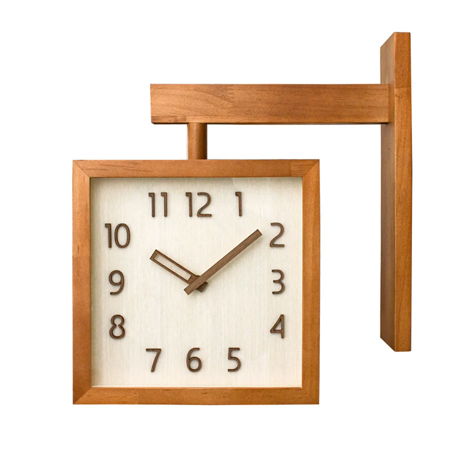 

Wall Clock Simple Silent Square Double Sided Clock Wooden Decorative Corner Clock for Living Room Household Dark Wood Color