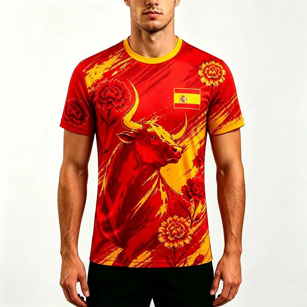 Spain Flag Print Jersey T-shirt 2026 New Men's Breathable And Quick-drying Soccer Training Uniform Summer Unisex Casual Tops