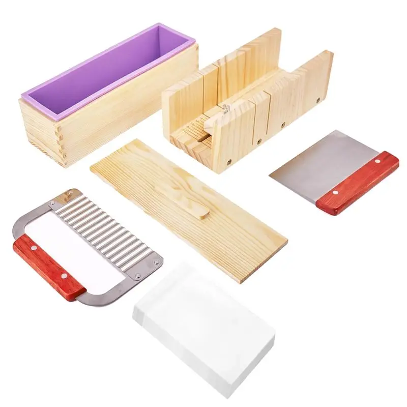 

AT05-Soap Making Set Kit 42 OZ Soap Molds With Adjustable Wooden Soap Measuring Box, Soap Cutter. DIY Set
